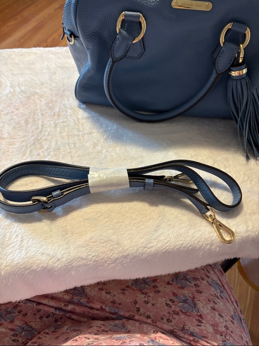 Michael Kors Blue Leather Satchel with Tassel - Picture 9 of 10